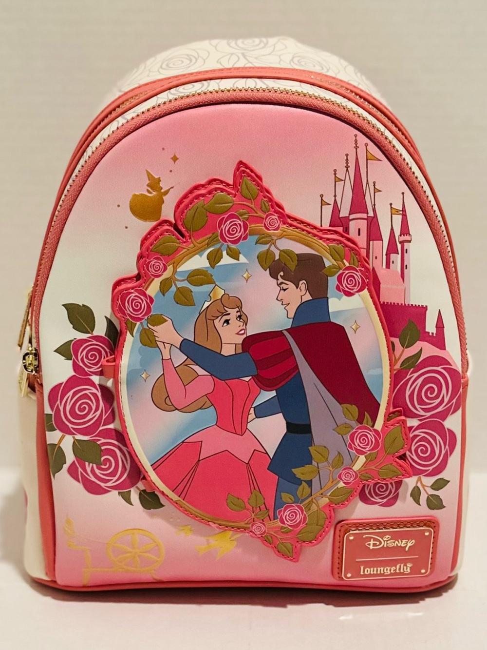 Loungefly Disney NWT Sleeping Beauty Aurora Floral Magnetic Door Mini Backpack